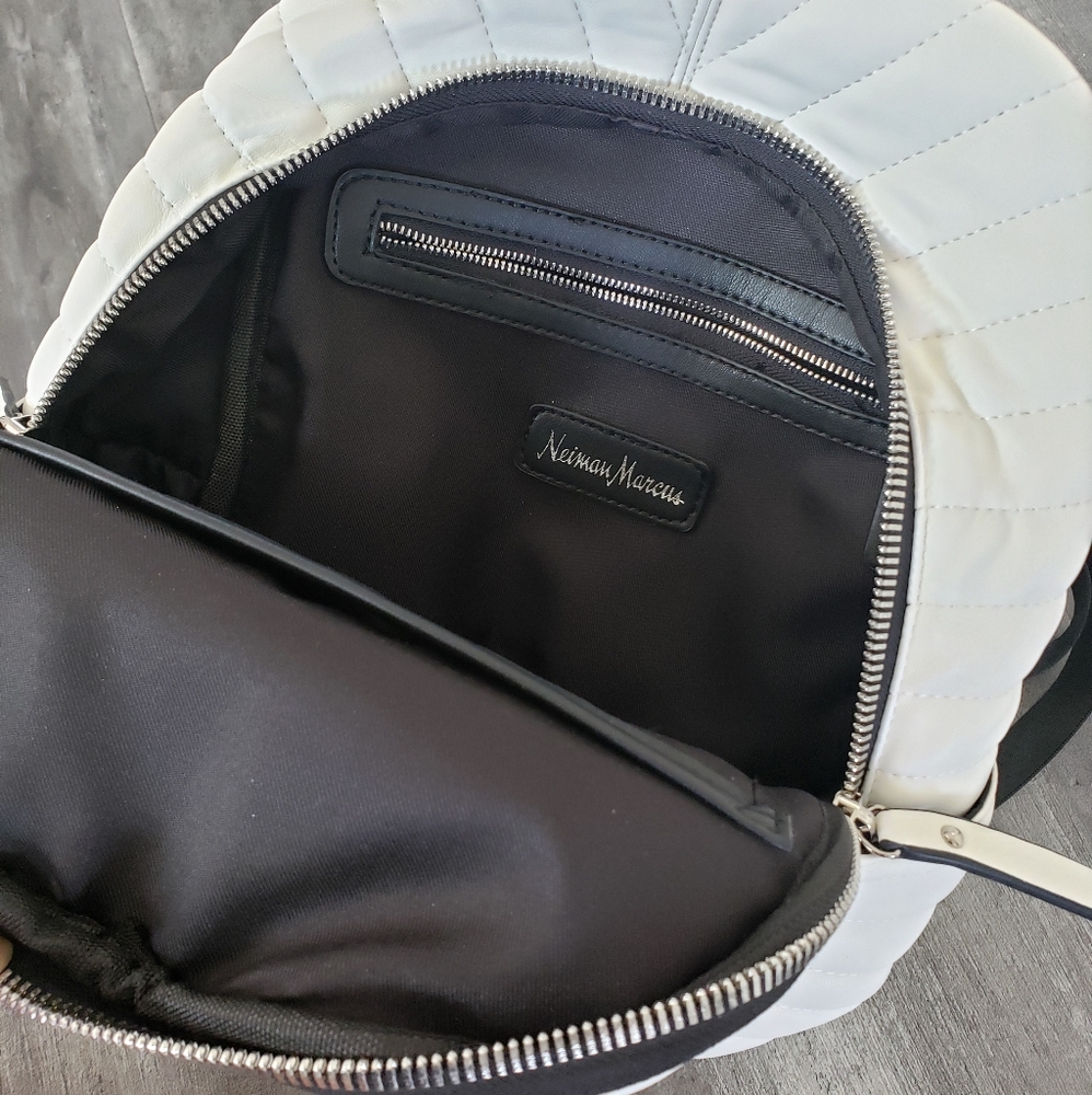 White Neiman Marcus Linear Quilted Backpack - Picture 4 of 4